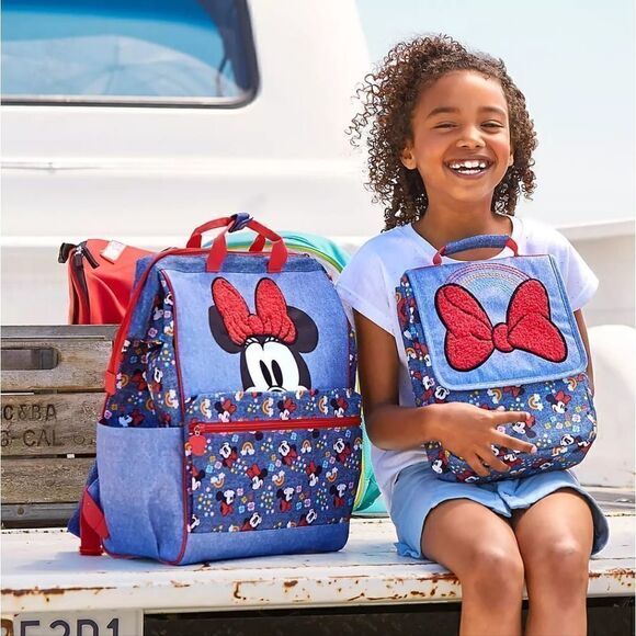 Disney Minnie Mouse Cambray Denim Girls School Backpack Brand New Zipper Closure - Picture 9 of 10